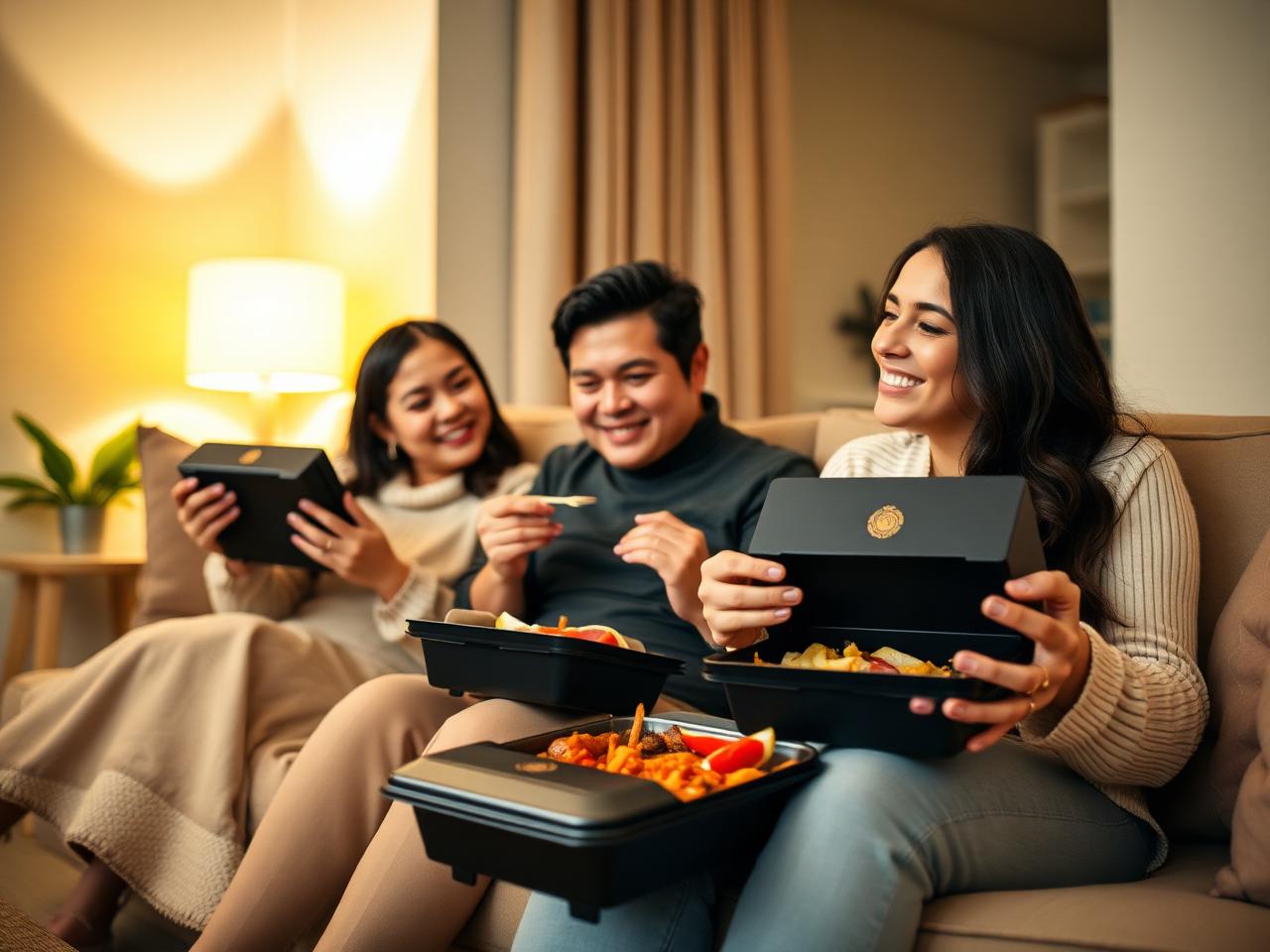 Clientes disfrutando Yuliana's Food en casa